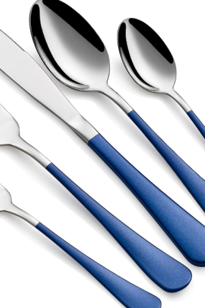 Matte Blue Handle Two-Tone Stainless Steel Western Dinner Knife and Fork Set