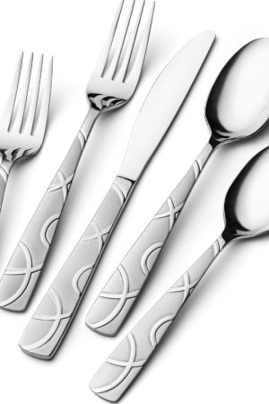 Circular Embossed Stainless Steel Western Dinnerware Set