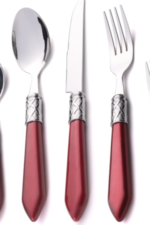 Vintage Wine Red Resin Handle Western Cutlery Set