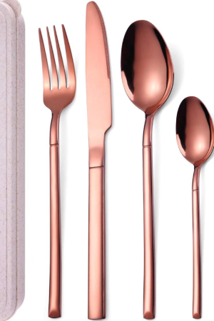 Rose Gold Portable Stainless Steel Knife, Fork, Spoon, and Chopsticks Set