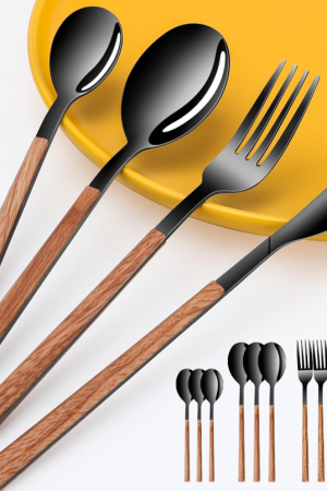 Black Wood Grain Stainless Steel Cutlery Set