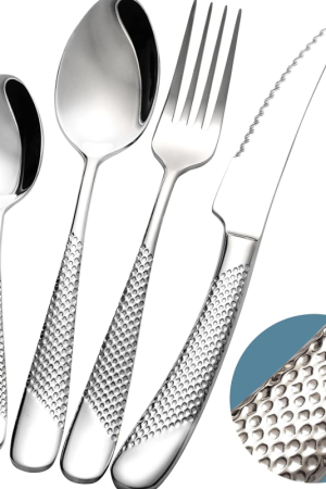 Hammered Polka Dot Anti-Slip Stainless Steel Cutlery Set